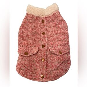 Top Paw Tweed Pink and Gold Dog Coat with Bronze Buttons.